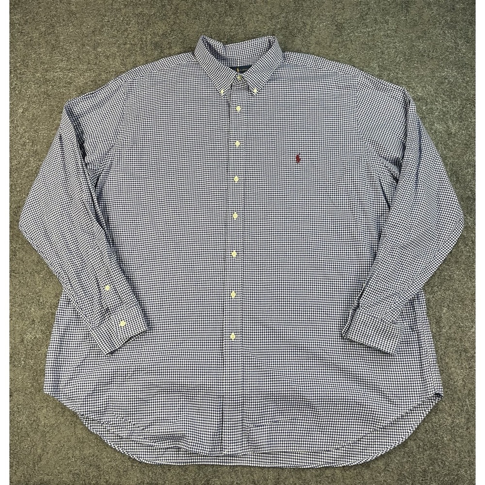 Polo Ralph Lauren Mens 3XLT Long Sleeve Button Up Shirt Blue Gingham Check EUC